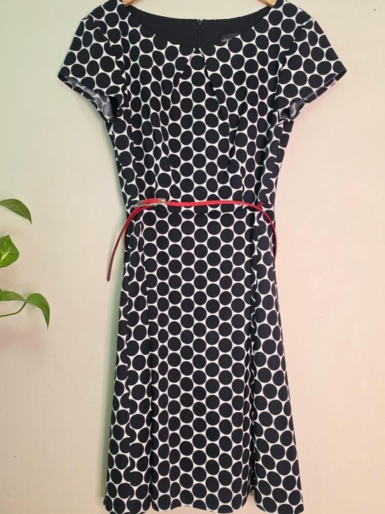 connected apparel Dresses & Skirts - 2000s Y2K Black White Polka Dot Midi Dress With Red Belt Size 12